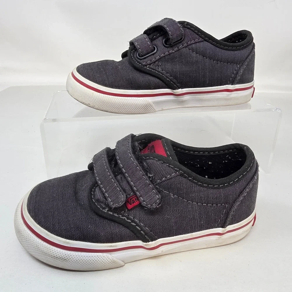 Vans Atwood Sneakers Toddler 8 Black Canvas Hook Loop Strap Good Condition